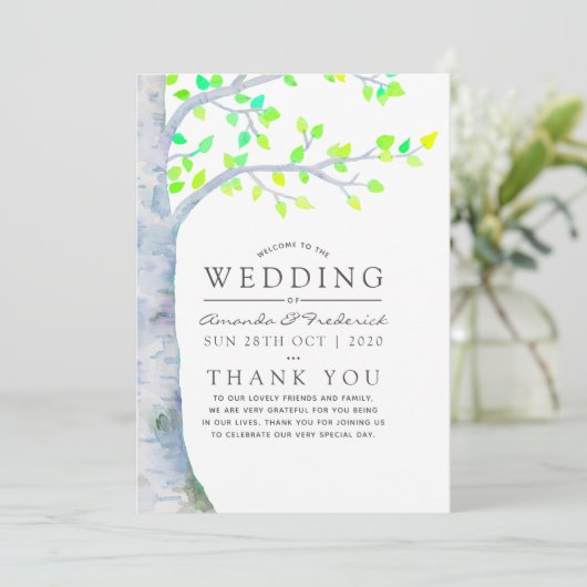 Waterverf Spring Birch Tree Wedding Programma (Staand voorkant)