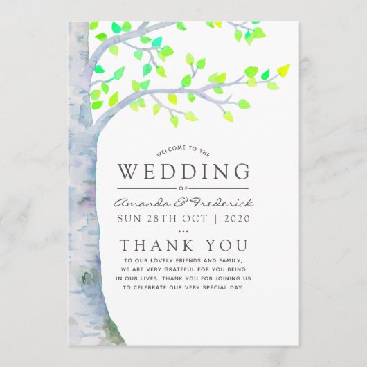 Waterverf Spring Birch Tree Wedding Programma (Voorkant)