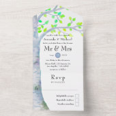 Waterverf Spring Birch Tree Wedding-uitnodiging All In One Uitnodiging (Binnen)