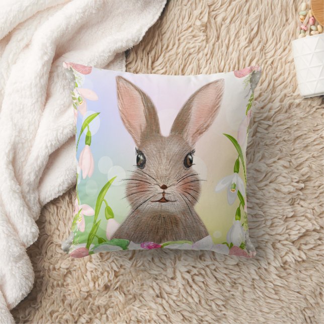 Waterverf Spring Bunny Rabbit Sierkussen (Deken)