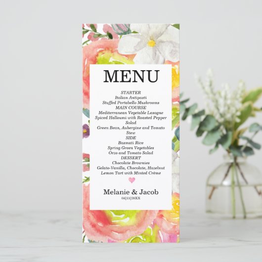 Waterverf Spring flatMenu Kaart (Staand voorkant)