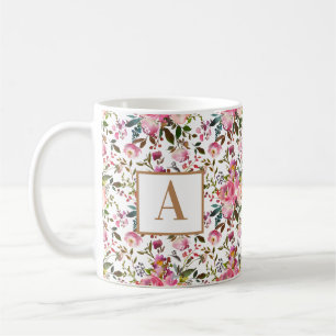 Waterverf Spring Floral Wreator Monogram koffie M Koffiemok