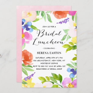 Waterverf Spring Flowers Bridal Luncheon Kaart