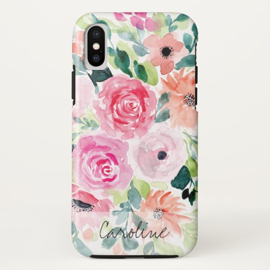 Waterverf Spring Flowers. Naam toevoegen. Case-Mate iPhone Case (Achterkant)