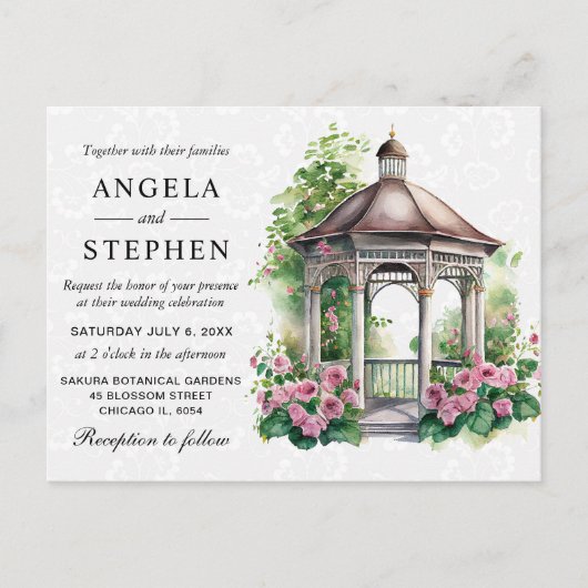 Waterverf Spring Garden Gazebo Wedding Briefkaart (Voorkant)