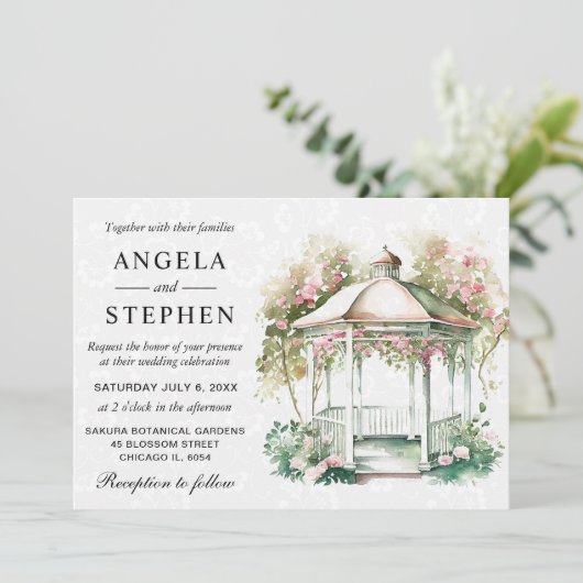 Waterverf Spring Garden Gazebo Wedding Kaart (Staand voorkant)