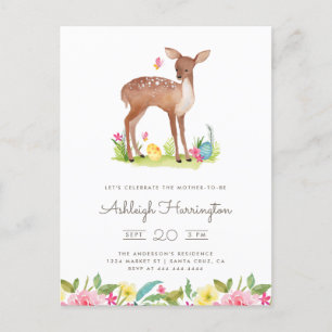 Waterverf Spring Meadow Flowers Deer Baby shower Uitnodiging Briefkaart