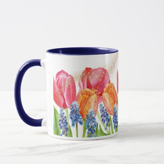 Waterverf Spring Tulips and Flowers Glitter Mok (Links)