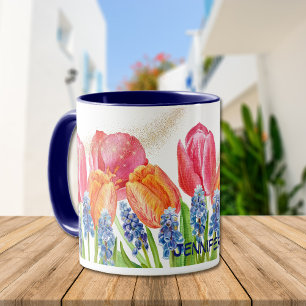 Waterverf Spring Tulips and Flowers Glitter Mok