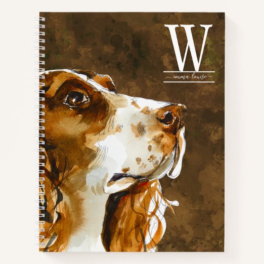 Waterverf Springer Spaniel Modern Monogram Notitieboek (Voorkant)