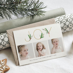 Waterverf Springs Kerst Vreugde Drie Fotokaart Feestdagenkaart