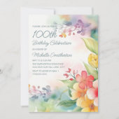 Waterverf Springtime Flowers 100th Birthday Kaart (Voorkant)