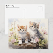 Waterverf Springtime Kittens Roze Geraniums Briefkaart (Voorkant / Achterkant)