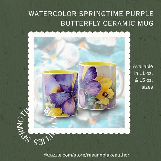 Waterverf Springtime Paarse Vlinder Keramische Mok