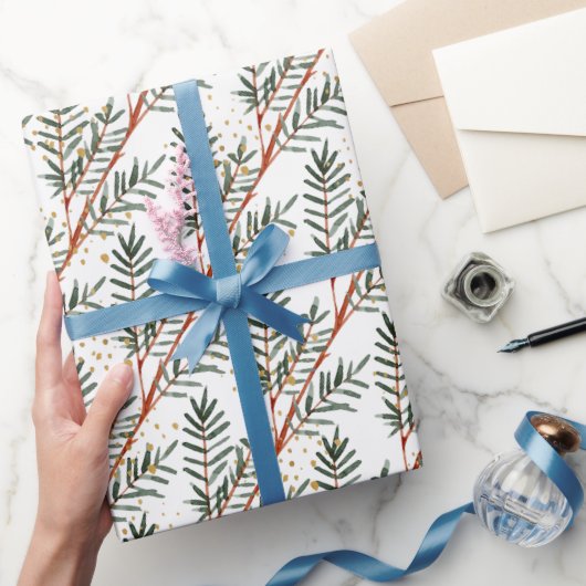 Waterverf Spruce Tree Branches & Gold Splash Cadeaupapier (Geschenken)
