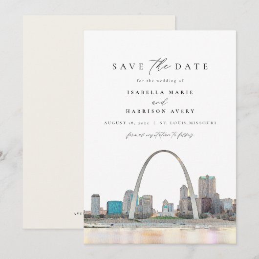 Waterverf St. Louis Arch Wedding Save the Date Kaart (Voorkant / Achterkant)