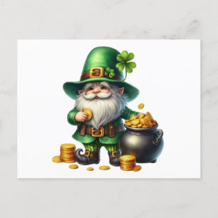 Waterverf St Patrick Leprechaun Pot van goud Briefkaart