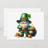 Waterverf St Patrick Leprechaun Pot van goud Briefkaart (Voorkant / Achterkant)