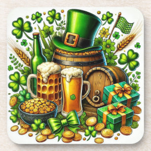 Waterverf St. Patrick's Day Bier, Munten & Klaver Bier Onderzetter