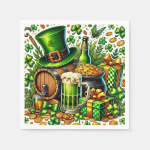 Waterverf St. Patrick's Day Bier, Munten & Klaver Servet