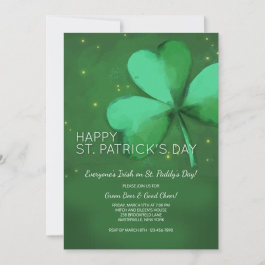 Waterverf St. Patrick's Day Invitation Kaart (Voorkant)