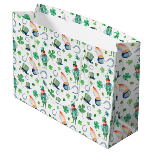 Waterverf St. Patrick's Day Pattern Groot Cadeauzakje (Achterkant Gekanteld)