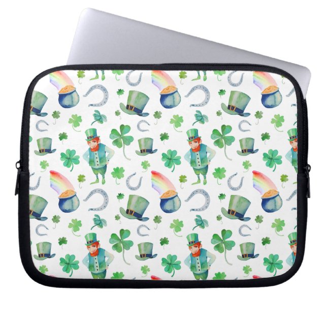 Waterverf St. Patrick's Day Pattern Laptop Sleeve (Voorkant)