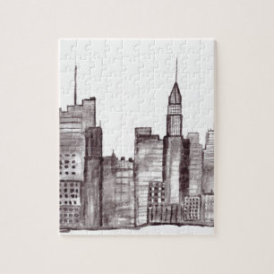 Waterverf stad Manhattan New York NYC zwart Legpuzzel
