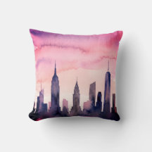 Waterverf Stadsgezicht Indigo Pastel Roze NY Silho