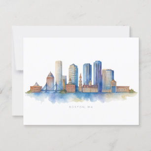 Waterverf stadsgezicht van Boston   Modern Boston  Briefkaart