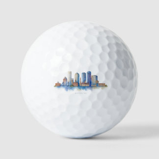 Waterverf stadsgezicht van Boston | Modern Boston  Golfballen