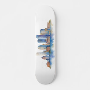 Waterverf stadsgezicht van Boston Modern Boston Skateboard
