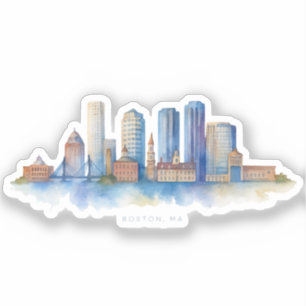Waterverf stadsgezicht van Boston Modern Boston Sticker