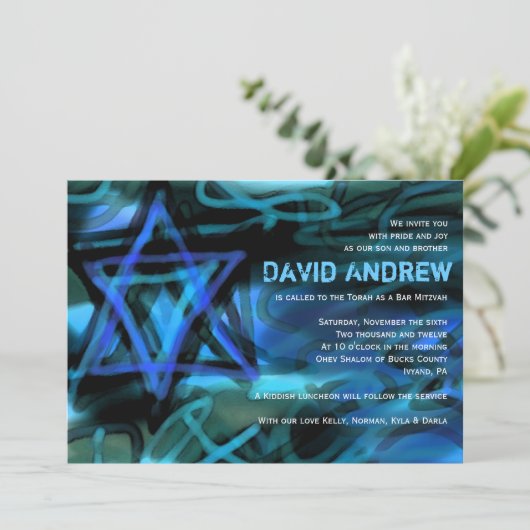 WATERVERF STAR Bar Bat Mitzvah Uitnodiging (Staand voorkant)