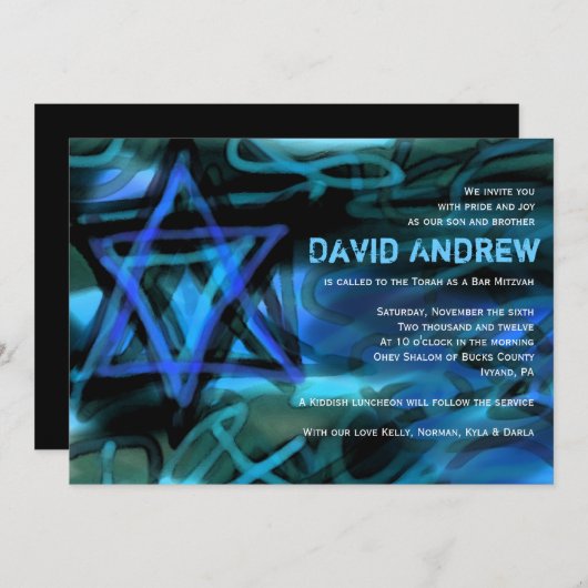 WATERVERF STAR Bar Bat Mitzvah Uitnodiging (Voorkant / Achterkant)