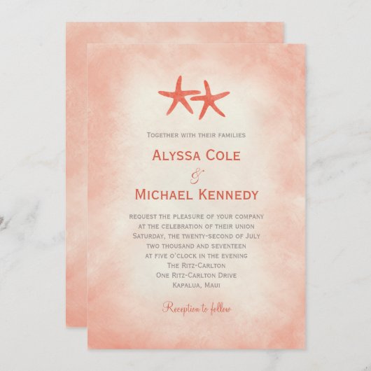 Waterverf Starfish Beach bruiloft uitnodiging kora (Voorkant / Achterkant)