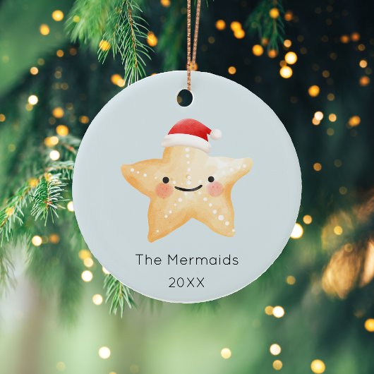 Waterverf Starfish Kerstfoto Keramisch Ornament