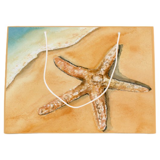 Waterverf Starfish op strand Groot Cadeauzakje (Voorkant)