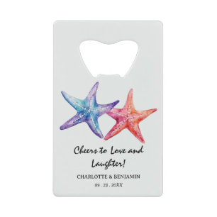 Waterverf Starfish strand bruiloft gunst Kredietkaart Flessenopener
