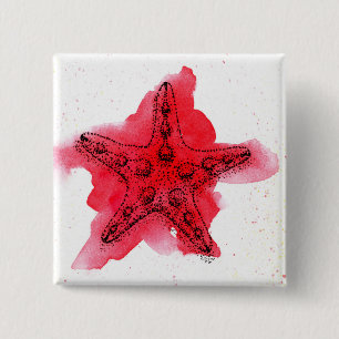 Waterverf Starfish Vierkante Button 5,1 Cm
