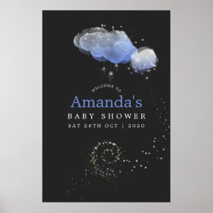 Waterverf Stars Night Sky Boy Baby shower Welkom Poster