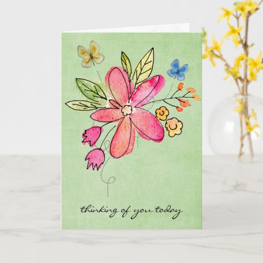 Waterverf Stationaire bloemen Kaart (Gele Bloem)