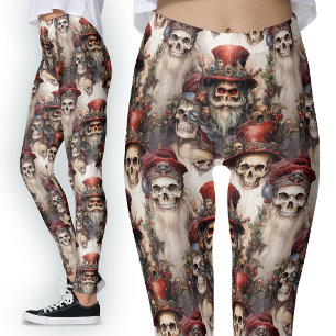 Waterverf Steampunk Santa Gothic Feestelijke Skull Leggings