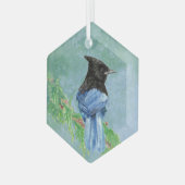 Waterverf Stellar Jay Bird Natuur Art Glas Ornament (Voorkant links)