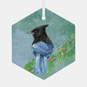 Waterverf Stellar Jay Bird Natuur Art Glas Ornament (Achterkant)