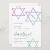 Waterverf Ster van David Bat Mitzvah uitnodiging (Voorkant / Achterkant)