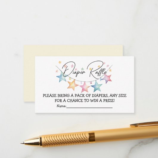 Waterverf Sterren Baby shower Luier Raffle Kaart (Voorkant / Achterkant in situ)