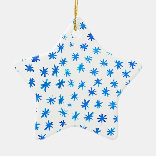 Waterverf sterren - blauw keramisch Ornament (Voorkant)