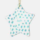Waterverf sterren met naam - turquoise keramisch ornament (Links)