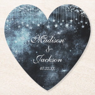Waterverf Sterrennacht Celestial Wedding Monogram Kartonnen Onderzetters